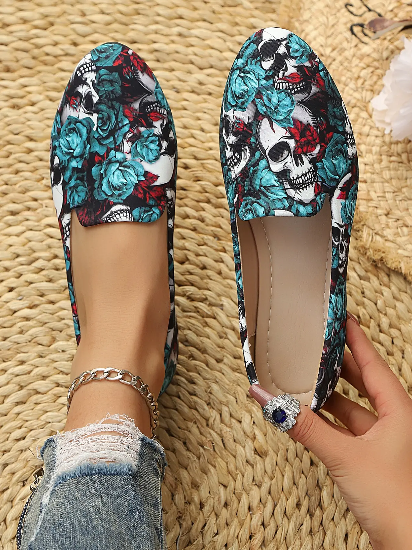 Women's New Skull Pattern Flat Slip On Shoes, Vintage Mary Jane Design, Versatile Low Top Commute & Daily Walking Shoes, Dual Purpose Work & Date Shoes, Mary Jane Flats