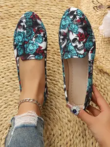 Women's New Skull Pattern Flat Slip On Shoes, Vintage Mary Jane Design, Versatile Low Top Commute & Daily Walking Shoes, Dual Purpose Work & Date Shoes, Mary Jane Flats