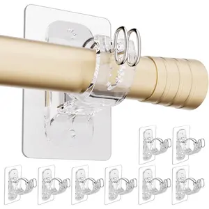 No Drill Curtain Rod Bracket Holders (8 Pack) Adjustable Self Adhesive Curtain Hooks No-Nail Stick on Wall Curtain Rod Hangers for Bathroom Bedroom Kitchen and Livingroom