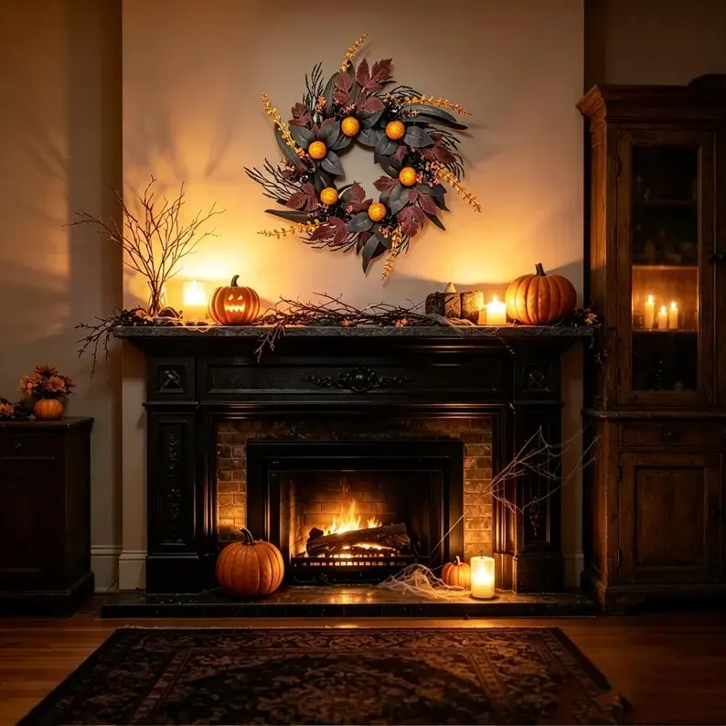 Spooky Skeleton Hand Halloween Wreath - Black-Purple Foliage Floral Wreath, Home Decor Gift, Front Door Wall Hanging Decoration