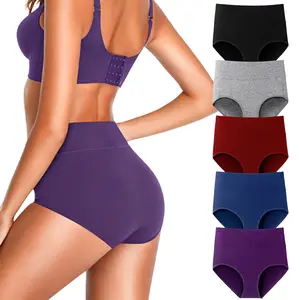 Women’s 5-Pack High-Waisted Cotton Panties, Minimalist Multicolor Basic Smooth Underwear, Tummy Control, No Ride-Up, Soft Stretch, Breathable, Comfortable, for Everyday Wear & Postpartum Use, M-XXL Period-Friendly