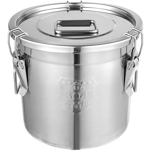 SummerVibes 304 Stainless Steel Airtight Canister - Heavy-Duty 3.2Gal/405oz/12L Reusable Metal Jar with Latch, Silicone Round Lid, Flat Bucket Bottom, Double Sealing, Leak-Proof Kitchen Utensils for Rice, Flour, Wipes Clean Fast for Warehouses