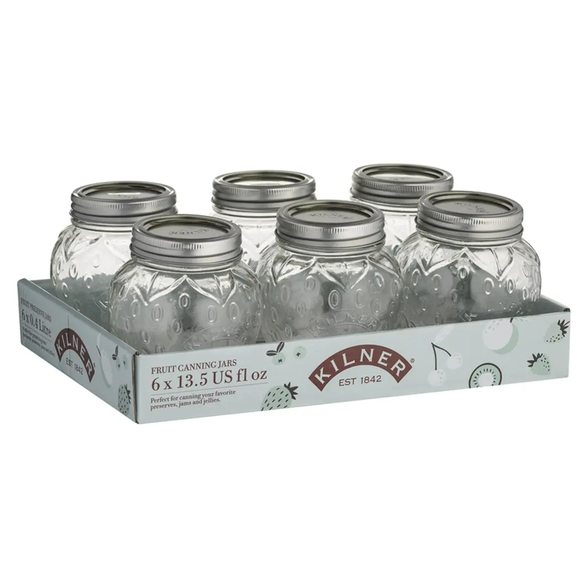 Kilner Strawberry Mason Jars - 6-Pack Kitchen Food Storage Canister Containers, 2 Total Packs for 12 Total Units