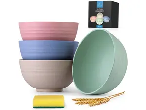 Non-Toxic 24 oz Wheat Straw Fiber Cereal Bowls - Lightweight, Stylish Set of 4 for Breakfast, Salad, Pasta, and Snacks
