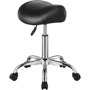 Father's Day Gift VEVOR Saddle Stool with Wheels, 450 LBS Weight Capacity Ergonomic Rolling Stool, Height Adjustable Thickened PU Leather Swivel Saddle Chair for Salon, Spa, Massage, Tattoo, Clinic, Black