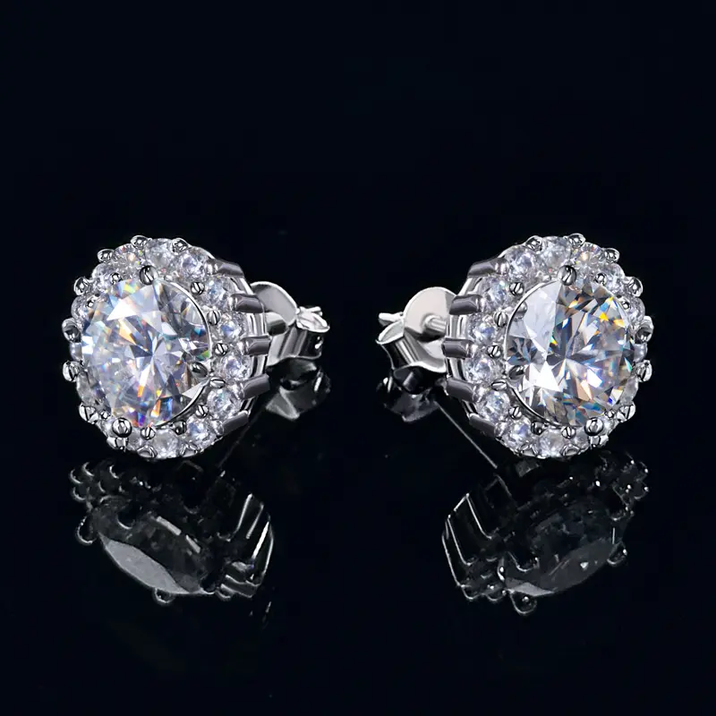 HELLOICE [Unisex] Moissanite Halo Stud Earrings 0.2Ct/0.6Ct/1.0Ct/1.6Ct/2Ct/4Ct S925 Sterling Silver Synthetic Moissanite D Color VVS1 Jewerly Gift for Her Him Earings