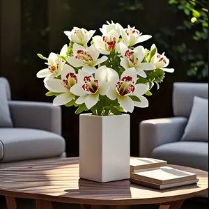 16 bouquets of artificial lilies, realistic phalaenopsis flowers for outdoor patios, garden porches, indoor living rooms, bedrooms, offices, parties, weddings, engagement bride bouquets, Artificial Flower Arrangements