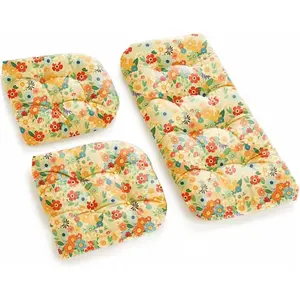 All Weather 3 Piece Wicker Furniture Chair Cushions, Waterproof Outdoor Wicker Chair Cushions for Patio Furniture Loveseat Settee Bench, 1 Loveseat & 2 U-Shaped Thickened Cushions (Daisy)