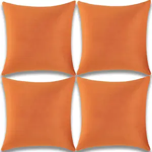 Throw Pillow Covers, Velvet Soft Decorative Cushion Case for Sofa Bedroom Car, Set of 4, 18x18 Inch, Fall Orange