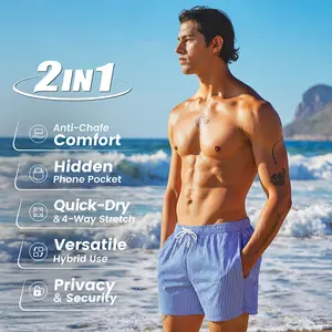 SURFCUZ Mens Swim Trunks with Compression Liner Swimming Trunks 5 Inch Bathing Suit Zipper Pockets Quick Dry Swim Shorts