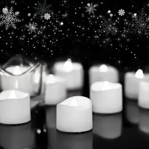 48-Pack Cool White Novelty Flickering Flameless Tea Lights, 200+Hours Battery-Operated LED Fake Candles for Wedding Table Centerpieces,Proposal,Anniversary, White Base, Ø1.5'' * H1.3''