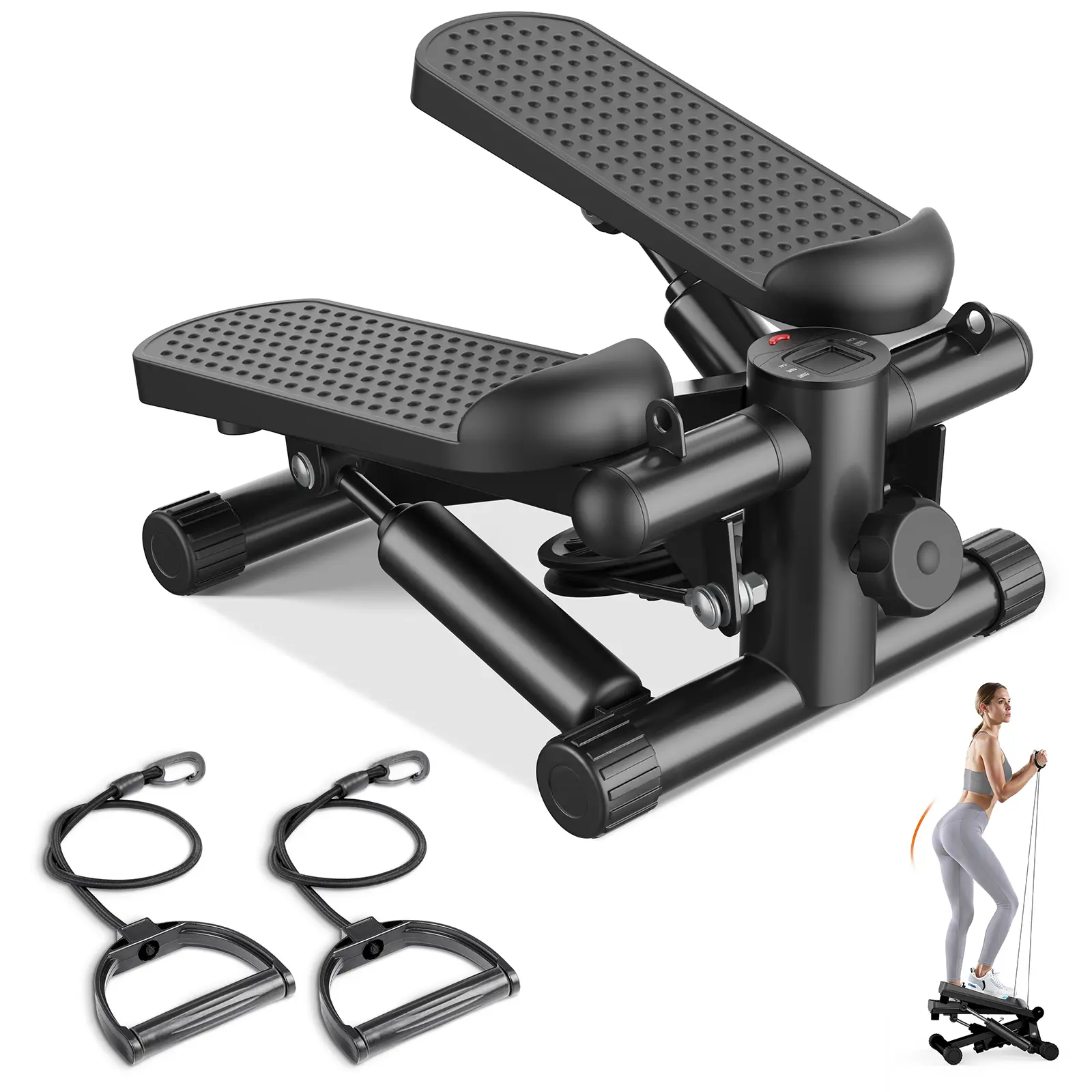 Sweetcrispy Portable Exercise Stepper, 300lb Capacity Stair Stepper Machine with Foot Pedal Resistance Bands, Adjustable Multifunctional Fitness Equipment for Home Office Small Spaces Compact Cardio Workouts