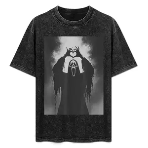 Heavy Washed Cotton "Make My Heart Scream" Ghostface Horror Graphic Short-Sleeve Crewneck Oversized Street Style Casual Sports T-Shirt