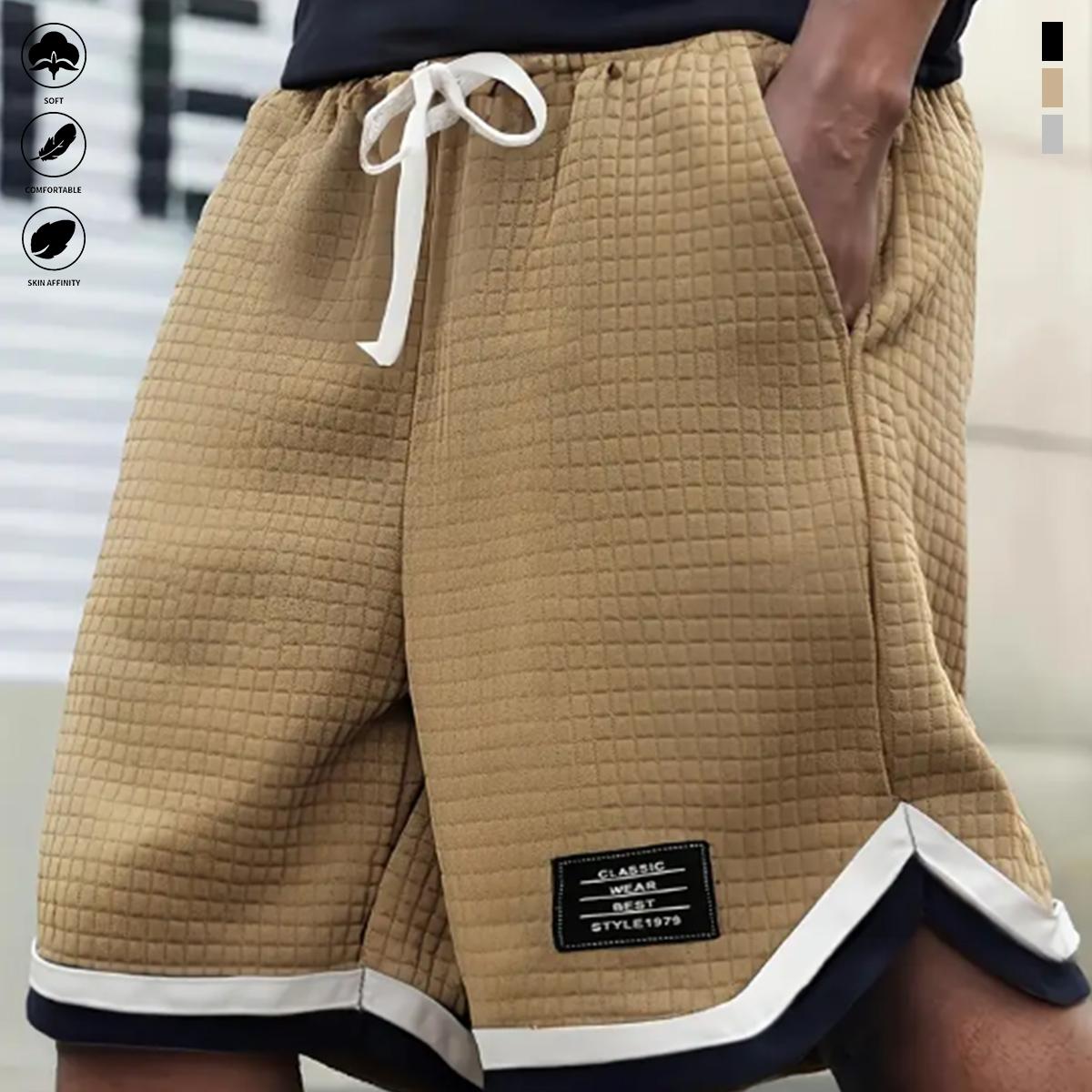 3-Pack Men's Waffle Shorts with Contrasting Stripes and Label Pattern Knitted Design with Drawstring and Pockets, Classic Chic Breathable Shorts for Summer Everyday and Street Wear, Perfect for Gifts