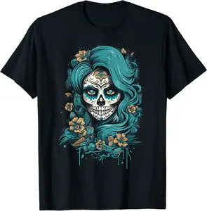 De Los Muertos La Catrina Day of the Dead Sugar Skull Women T-Shirt - Joelalbe Shop 81B0CH1PFH84