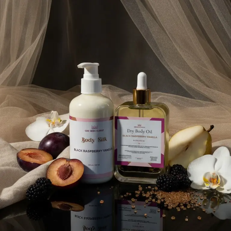 Black Raspberry Vanilla Hydration Duo | Dry Body Oil + Body Silk | Berry Vanilla Moisturizing Skin Set| Non Greasy | Brightening Body Skincare Women