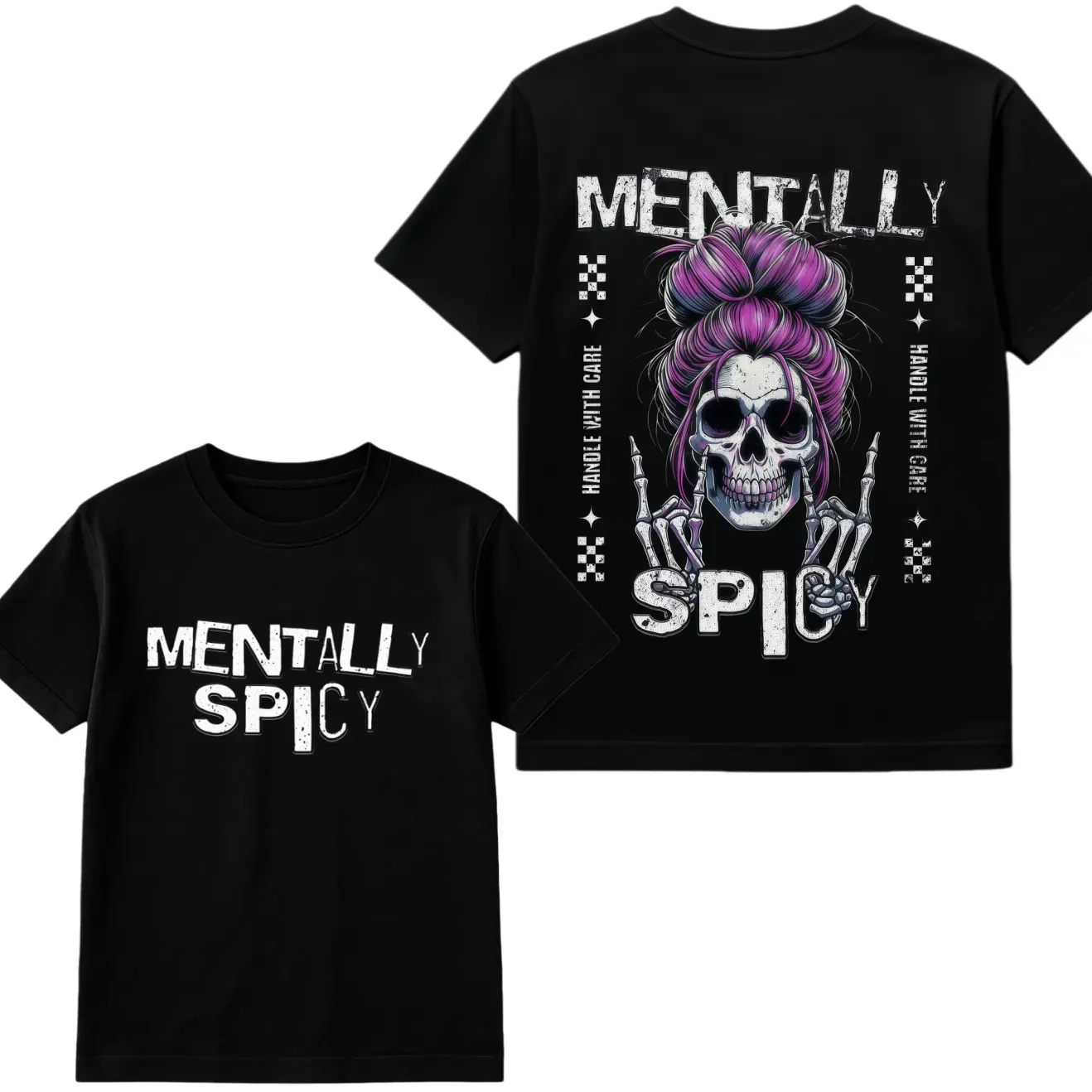 Women's Classic T-shirt with a Mentally Spicy Skull Print, Casual Round Neck Shortsleeve Cotton Streetwear, Graphic, Layer, Skull Motif Women's T-Shirts, Foldable Top