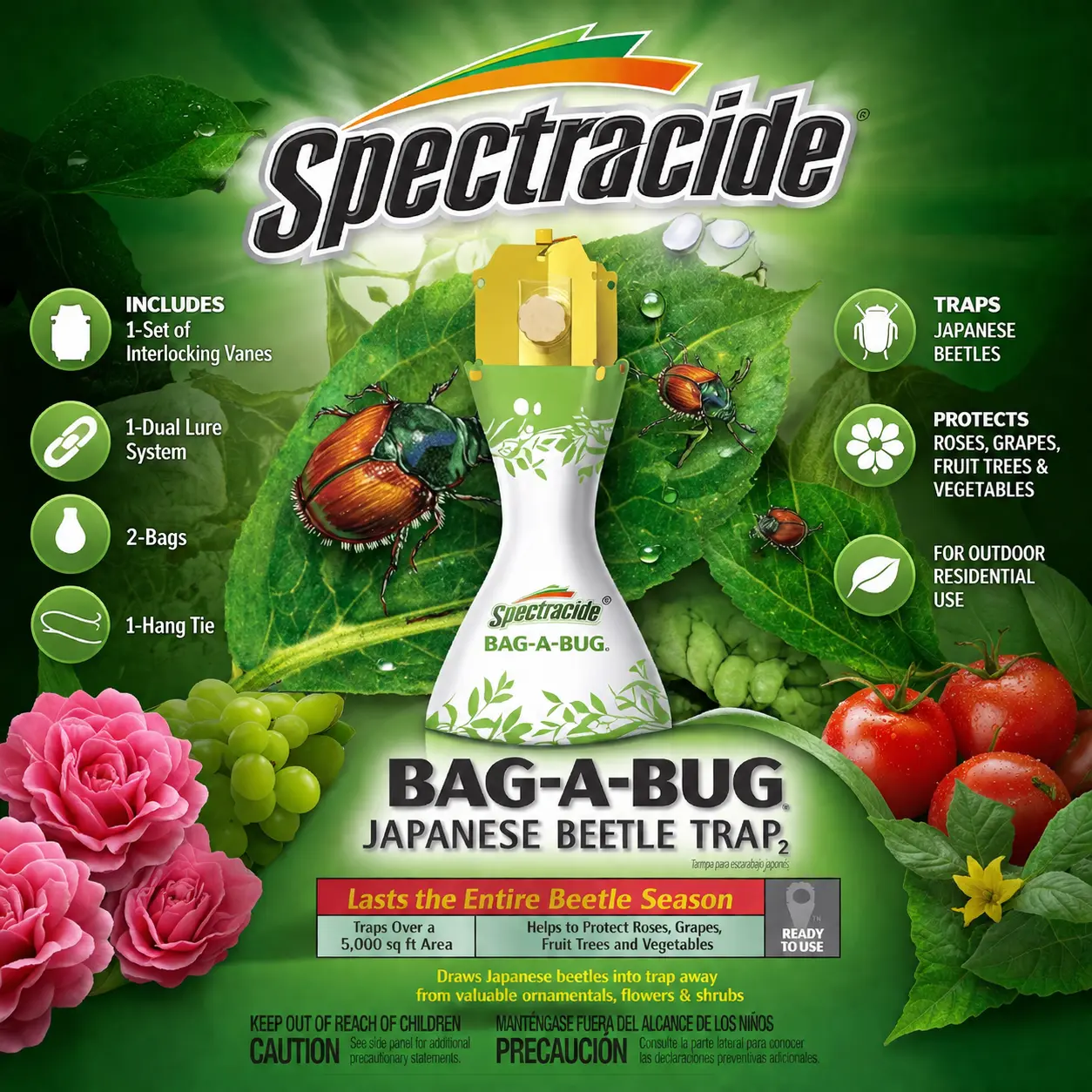 Spectracide Bag-A-Bug Japanese Beetle Trap, Dual Lure System Insecticide Bait Gel Cockroach German