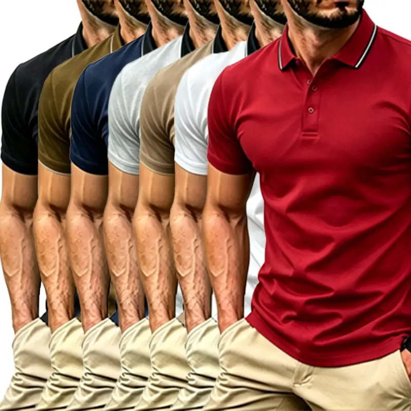 Men’s Summer Shortsleeve Polo Shirt - Menswear Top with Simple Retro Notched Collar, Lightweight Fabric, Stylish Smart Casual Sporty Blend, Premium Golf Apparel for Outdoor Wear