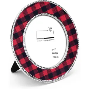 Picture Photo Frame 3-color Plaid Metal  Display Pictures for Tabletop  Decorative (Red&Black, 3x3)