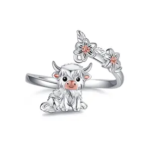 S925 sterling silver plateau cattle flower open ring perfect fashion jewelry gift adjustable design Moissanite Sterling Silver Eternity Ring jewelry  shopping