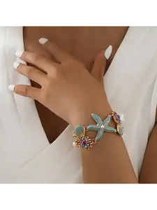 Gorgeous Starfish Pendant Bracelet with Shell & Coral Beads, Ocean Vacation Style