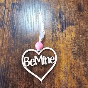 3.5 inch Wooden Bag Tag with Heart Design and "BeMine" Text for Stylish Accessories