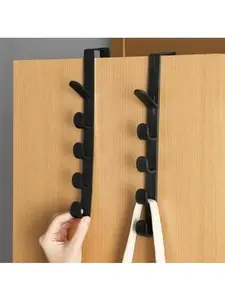 2PCS Over The Door Hooks (Black/White) – Heavy Duty Door Hanger Rack for Clothes, Towels & Bags, Space Saving Organizer
