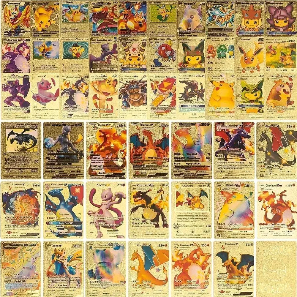 ultra rare 55 pcs gold pokemon cards pack Packs Vmax V EX GX Rare Golden Cards TCG Deck Box Gold Foil Card for Fans/Kids/Collectors Gifts (No Duplicates) Toys & Games 55 PCS Gold Cards Packs