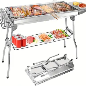 Rectangular Portable Charcoal Grill Stainless Steel Folding BBQ Grill Korean BBQ Kebab Yakitori Cooker Asador de Carne TikTok Shop