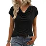 Fisoew Women's Dressy Short Sleeve Cowl Neck Sleeve Shirt Basic Comfortable Minimalist Business Casual Womens Tops for 2026 Spring Summer Work Office Style Wear Fits Blouses SohoChic