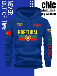Men's Portugal Print Hoodie Sweatshirt, Long Sleeve Pullover, Front Pocket, Fall & Winter Streetwear, Comfortable Casual Fashion