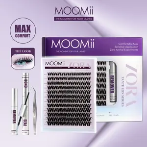 MOOMii ZORA DIY Lash Extension Eyelash Clusters Cosmetic Kit, D Curl 8-18mm Mixed Lengths, Ultra-Soft Thin Band, Waterproof Natural V-Shape, Lightweight Long-Lasting, W/Bond, Seal, Tweezers & Remover, Beginner-Friendly