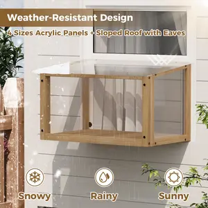 Waterproof Window Cat Perch Catio, Wood Cat Window Box, Window Catio for Indoor Cats. Suitable Single Hanging Window with An Inner Diameter of The Window Frame with A Net Opening Width of 24-35 In