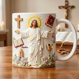 Faith In Christ Coffee Mug, Personalized Christian Name Mug, Jesus Faith Coffee Cup – Custom Name Accent Mug, Christian Faith Theme Ceramic Mug for Believers, Inspirational Religious Gift, Bible Faith Aesthetic Coffee Mug