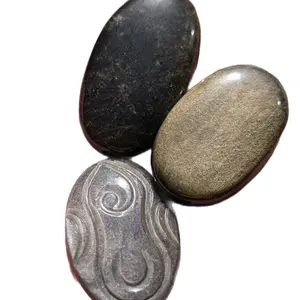 Gold and Silver Sheen Obsidian Cabochons 3pc lot