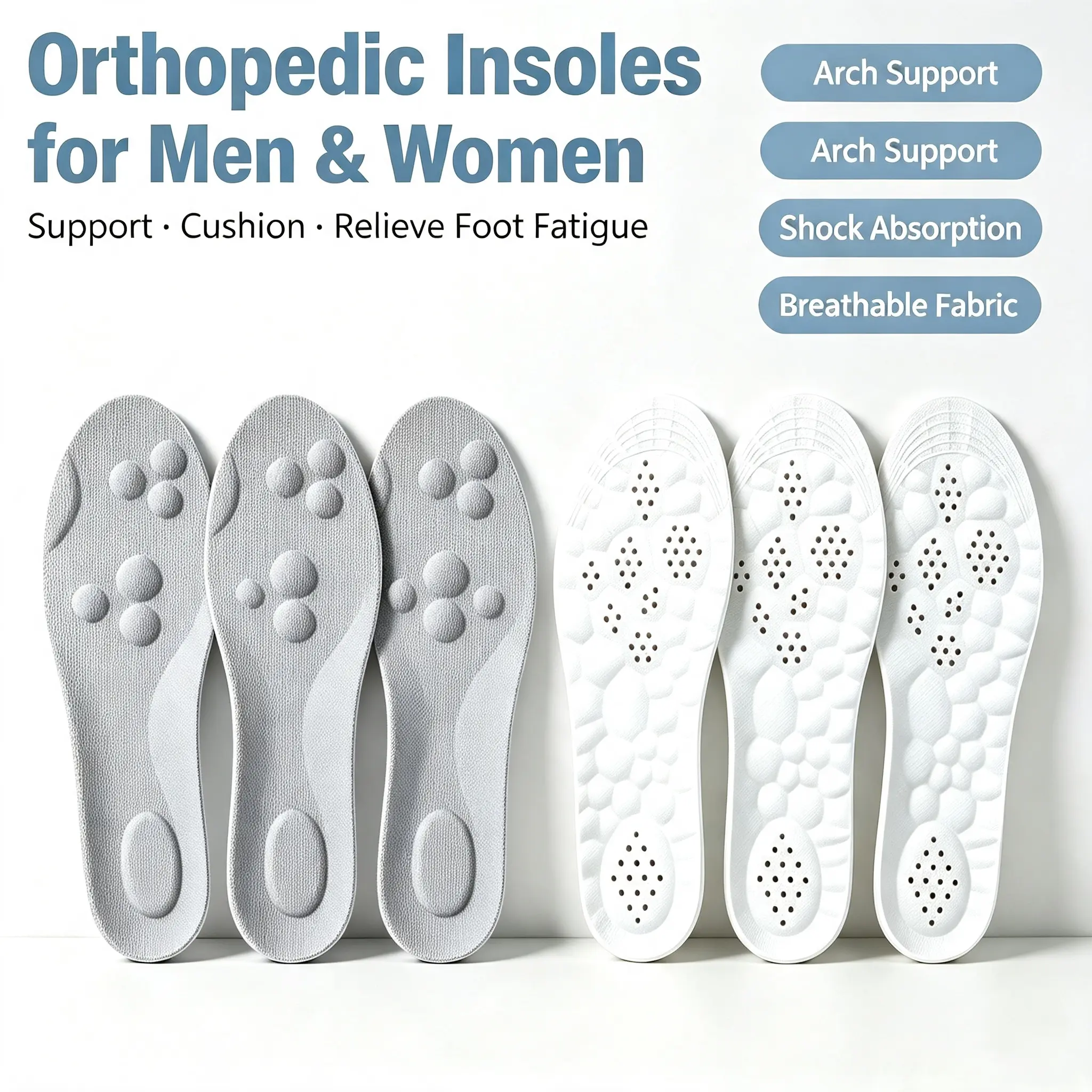 4D Cushion Insoles Insoles for All Day Standing, Arch Support Acupoint Massage Shoe Inserts, Shock Absorbing Breathable Cushions Relieve Foot Soreness