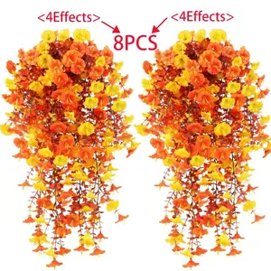 4-Piece Artificial Flowers Set, Vibrant Autumn Wreaths, UV and Fade Resistant Plastic Decorations, Perfect for Outdoor Decor, Hanging Flowers, Halloween