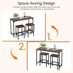COSTWAY - Industrial 3-Piece 47.5" Counter-Height Dining Table and 2 Bar Stools-Coffee