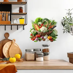 Creative Realistic Fruit Vegetable Wood Basket Kitchen Wall Sticker, Restaurant Kitchen Decoration Background Art, Home Decor
