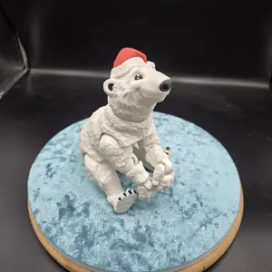 3D Printed Polar Bear with Santa Cap with Posable Legs and Head Decor Gift