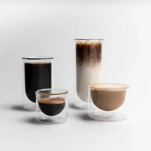 FLUR Family Set (Set of 4) – Our Best-Selling Coffee Glasses – Perfect for Coffee, Lattes, Iced Drinks & More – Double-Walled Borosilicate Glass – Handmade, Lightweight & Durable