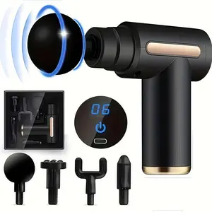 Portable Mini Massage Gun , Full Body Use, Home portable USB rechargeable, Fragrance-Free, 4 replaceable heads, Youth Black Handheld Electric Fascia Massager gifts boyfriend Therapy Comfort Black