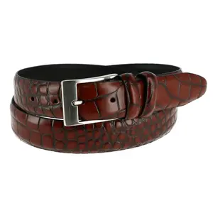 CTM Men's 1.25 Inch Wide Embossed Leather Croc Print Belt