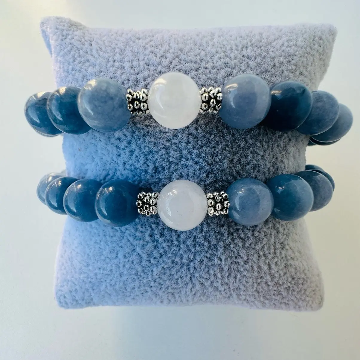 Blue Aquamarine and White Jade Bracelet Calming and Balancing Crystal for March Birthstone Meditation and Spiritual Growth Gemstone Bracelet