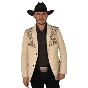 Men's Premium Western Embroidered Blazer – Beige Cowboy Style Jacket Lamasini-513 Beige