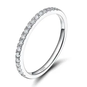 2mm 925 Sterling Silver Wedding Band Cubic Zirconia Half Eternity Stackable Engagement Ring