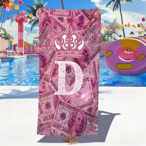 Pink Dollar Crown Letter Themed Beach Towel, Suitable for Vacation, Fitness, Swimming and Yoga, Lightweight and Durable, Easily Elevate the Luxury Style of Summer Outings.