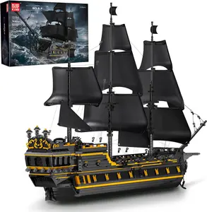 Mould King Black Pearl Pirate Ship Model Kit - Detailed Black & Yellow Sails Building Set for Enthusiasts