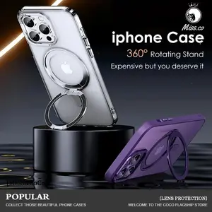 WWH Magnetic 360°Rotation Stand Phone Case For iphone 12 13 14 15 16 17 Pro Max Plus With Ring Holder Frosted Transparent Case Funda